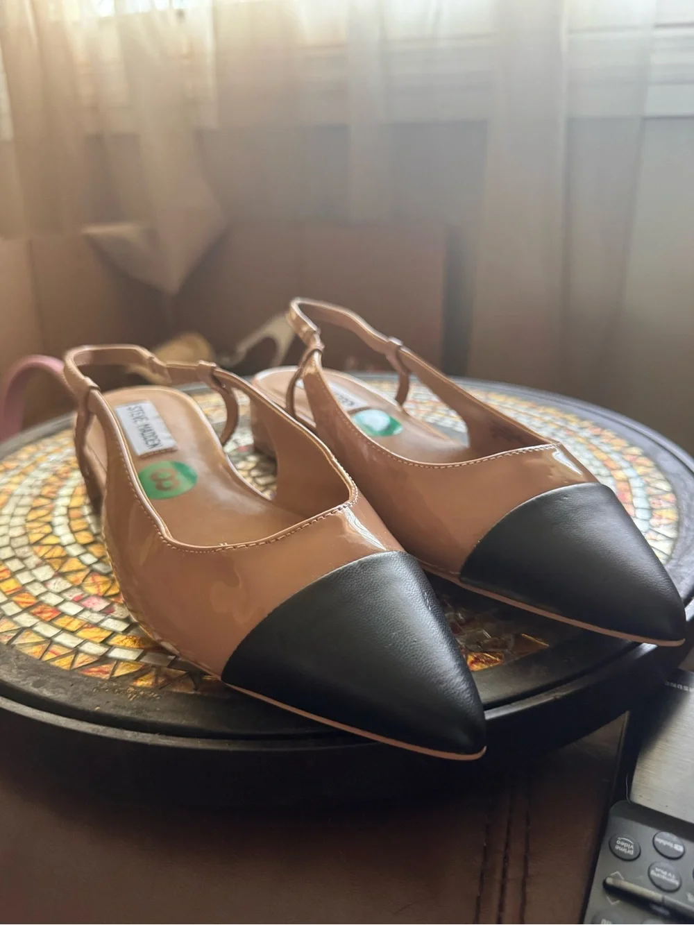 Steve Madden Nude and Black Pointed Slingback Flats